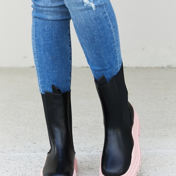 Two-Tone Faux Leather Booties in Pink - Picture 6 of 8